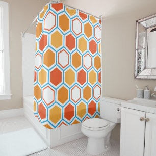 Rideaux De Douche hexagone en orange, bleu et blanc