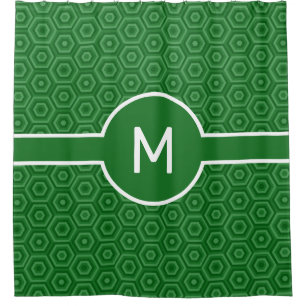 Rideaux De Douche Hexagones verts avec Monogramme central géométriqu