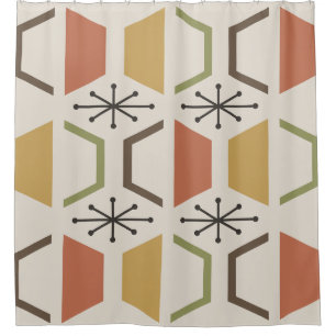 Rideaux De Douche Hexagons modernes du milieu du siècle Multicolores