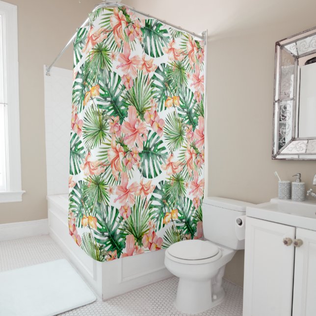 Rideaux De Douche Hibiscus de la Jungle tropicale exotique (En situation)