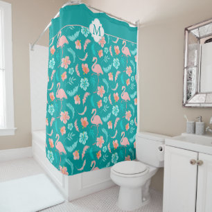 Rideaux De Douche Hibiscus Flamant rose rose Tropical Turquoise