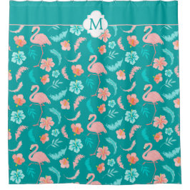 Rideaux De Douche Hibiscus Flamant rose rose Tropical Turquoise