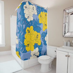 Rideaux De Douche Hibiscus fleurs et feuilles