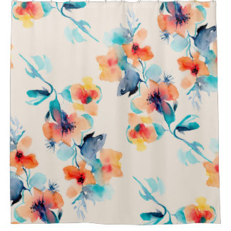 Rideaux De Douche Hibiscus Flowers : Motif d'illustration aquarelle