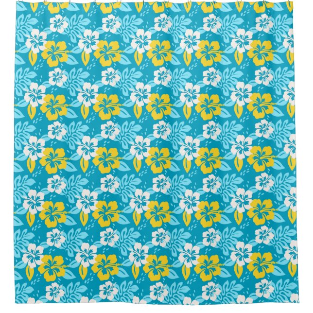 Rideaux De Douche Hibiscus hawaïen bleu motif floral (Devant)