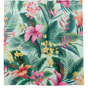 Rideaux De Douche Hibiscus tropicaux : Motif Floral sans joint