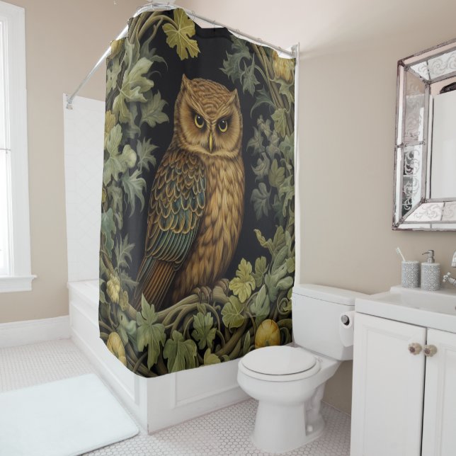 Rideaux De Douche hibou Art nouveau dans la forêt (En situation)