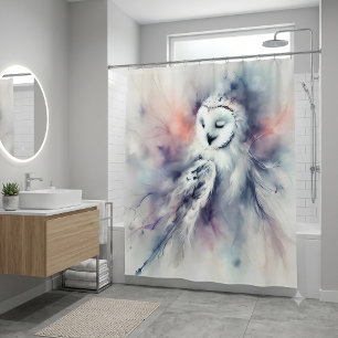 Rideaux De Douche Hibou des neiges en aquarelle