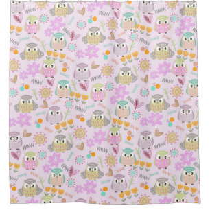 Rideaux De Douche Hibou Pastel Rose