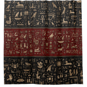 Rideaux De Douche Hiéroglyphes égyptiens antiques - cuir rouge noi