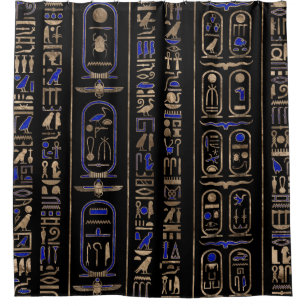 Rideaux De Douche Hiéroglyphes égyptiens motif Gold Lapis Lazuli #