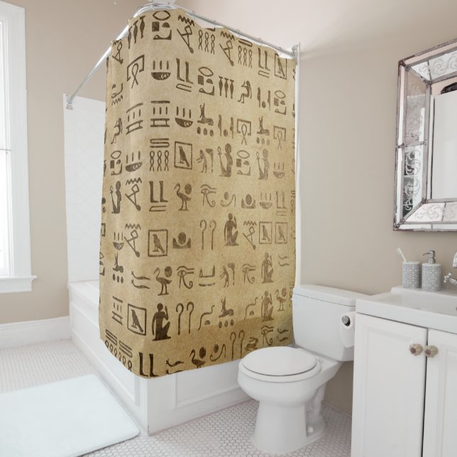Rideaux De Douche Hiéroglyphes égyptiens sur Papyrus (En situation)