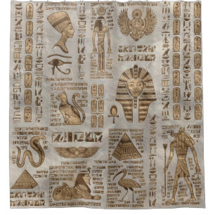 Rideaux De Douche Hiéroglyphes et divinités égyptiennes - Or Vint