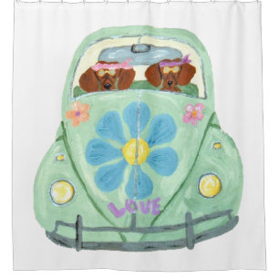 Rideaux De Douche Hippies Teckel Dans Mobile D'amour Fleuris