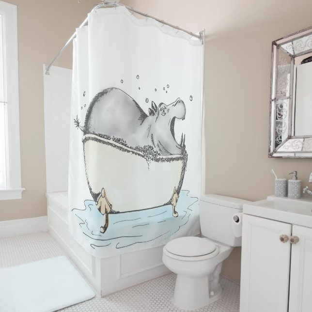 Rideaux De Douche Hippo Bath Illustration d'aquarelle (En situation)