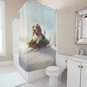 Rideaux De Douche hiver de neige de Noël beagle