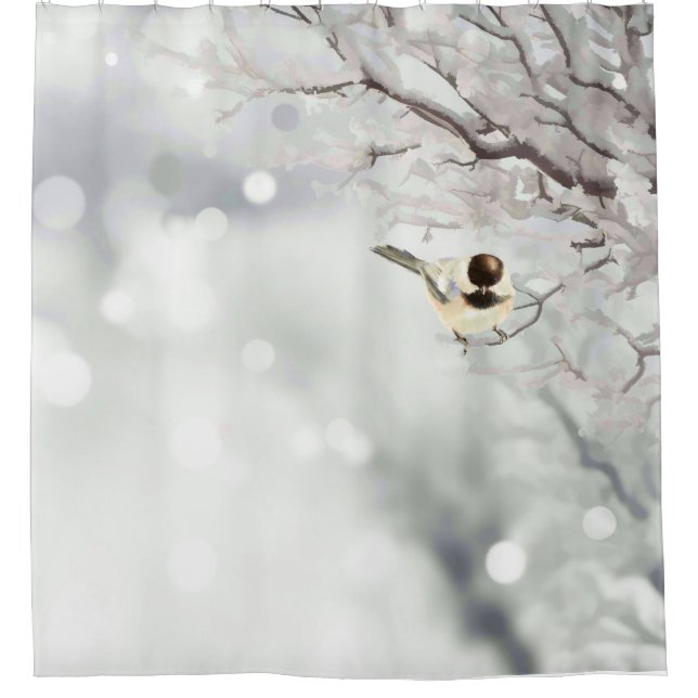 Rideaux De Douche Hiver Frost Arbres de poulet Oiseau mignonne (Devant)