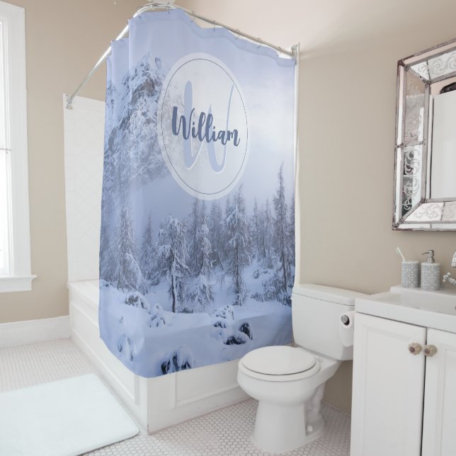 Rideaux De Douche Hiver merveilleux brouillard épinette forêt neige  (En situation)
