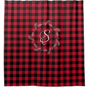 Rideaux De Douche Hiver Red Buffalo Check Plaid Wreath Monogramme Sh