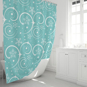 Rideaux De Douche Hiver turquoise du flocon de neige