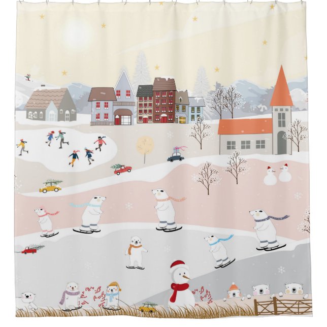 Rideaux De Douche Hiver Wonderland Polar Bear City (Devant)