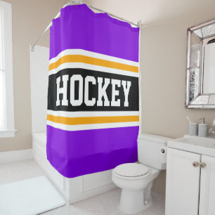 Rideaux De Douche HOCKEY Athlète brillant violet noir rayures jaunes