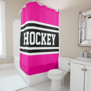 Rideaux De Douche HOCKEY Bright rose noir blanc rayures de course