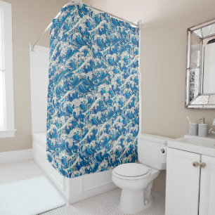 Rideaux De Douche Hokusai Grande vague Motif bleu marine