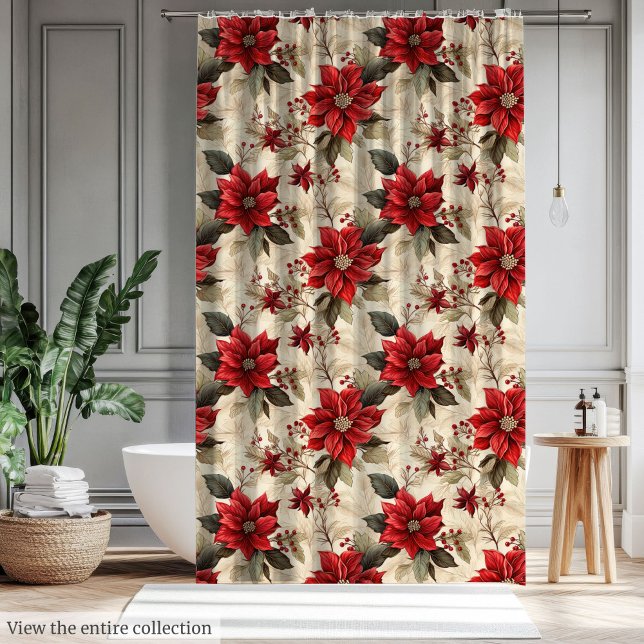 Rideaux De Douche Holiday Shower Curtain with Classic Xmas Flowers (Holiday Shower Curtain with Classic Xmas Flowers)