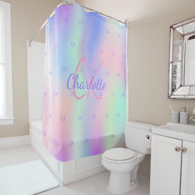 Rideaux De Douche Hologramme rose violet (En situation)