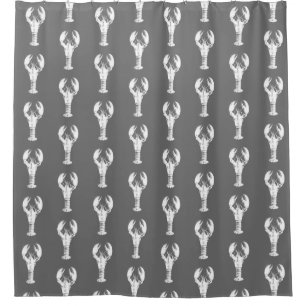 Rideaux De Douche Homard blanc sur gris
