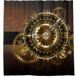 Rideaux De Douche Horloge Steampunk avec des engrenages anciens
