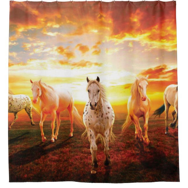 Rideaux De Douche Horses at sunset throw pillow (Devant)