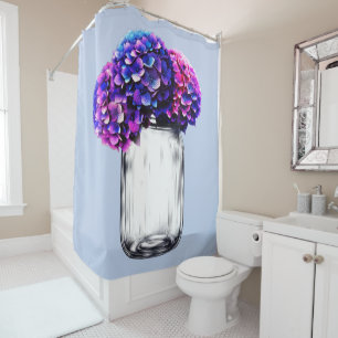 Rideaux De Douche Hydrangea Floral Violet Bleu Rose Vibrant
