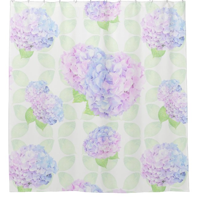 Rideaux De Douche Hydrangées en Aquarelle Fleurs et Feuilles (Devant)