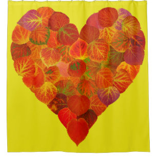 Rideaux De Douche I Love Automne, subtil—Coeur feuille d'Aspen rouge