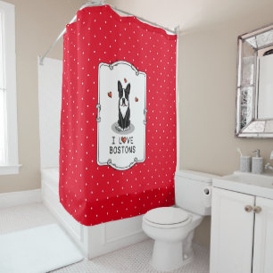 Rideaux De Douche I Love Bostons - Boston Terriers (noir & blanc)