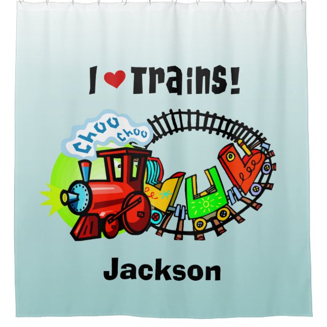 Rideaux De Douche I Love Trains Transport Personnalisé (Devant)