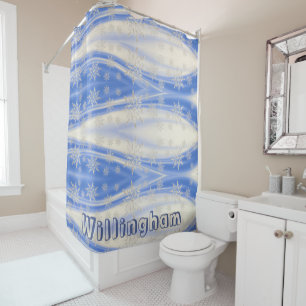 Rideaux De Douche Icy Blue White Snowflake Winter Nom de famille