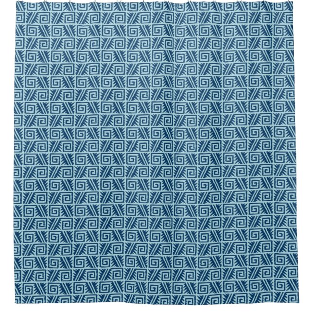 Rideaux De Douche Ikat Aztec Tribal - Indigo et bleu clair (Devant)