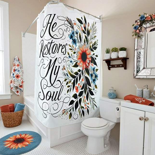 Rideaux De Douche Il restaure mon âme florale (Créateur téléchargé)