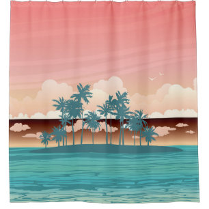 Rideaux De Douche Île de coco verte : illustration du coucher du sol