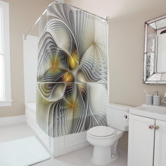 Rideaux De Douche Illusion Optique Abstrait 3D Fractal Avec Profonde (En situation)