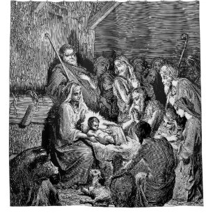 Rideaux De Douche Illustrated Christmas Nativity Scene