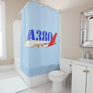 Rideaux De Douche Illustration d'Airbus A380 avec design de queue ro