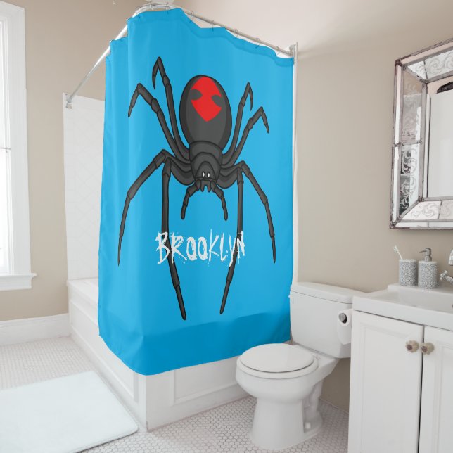 Rideaux De Douche Illustration d'araignée noire effrayante (En situation)