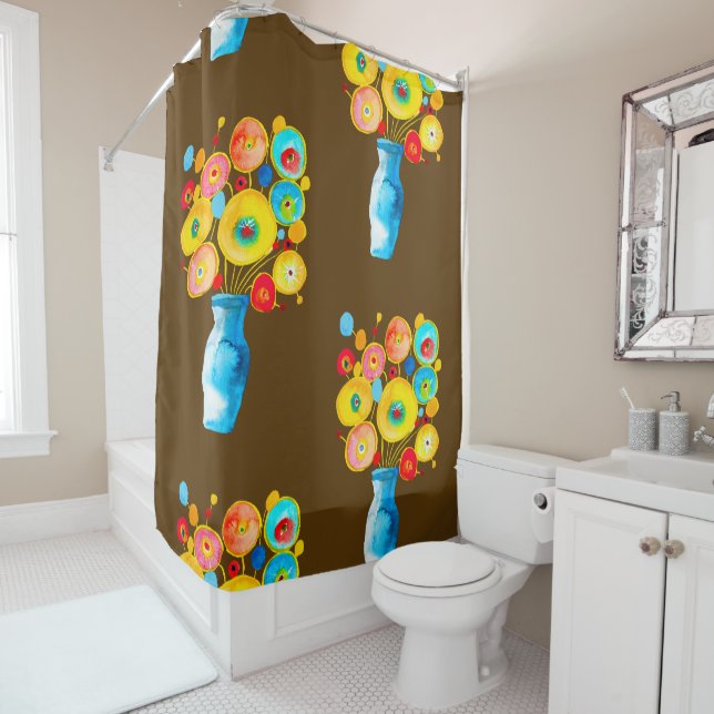 Rideaux De Douche Illustration d'art des fleurs vibrantes (En situation)