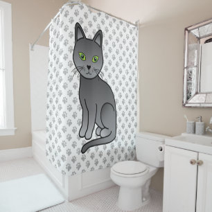 Rideaux De Douche Illustration de chat de dessin animé mignon Bleu R