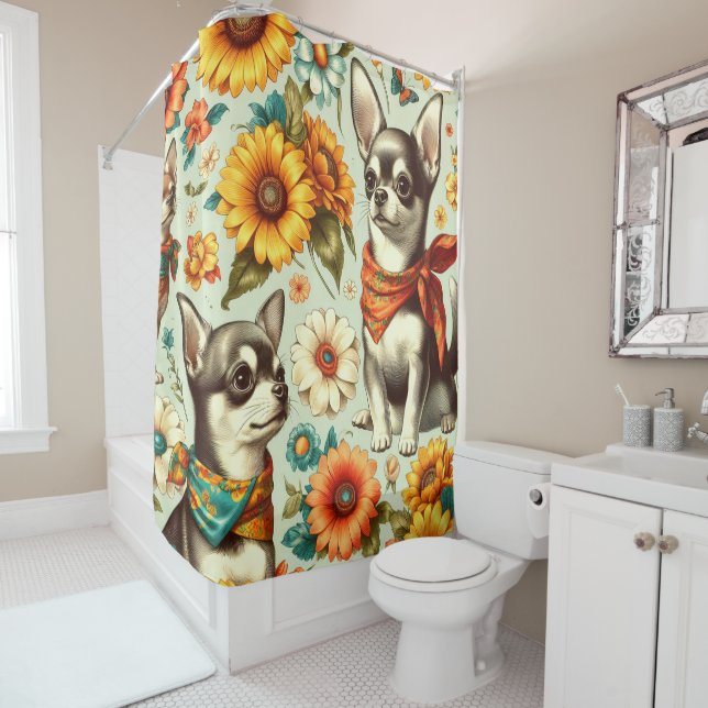 Rideaux De Douche Illustration de Cute Retro Chihuahua (En situation)