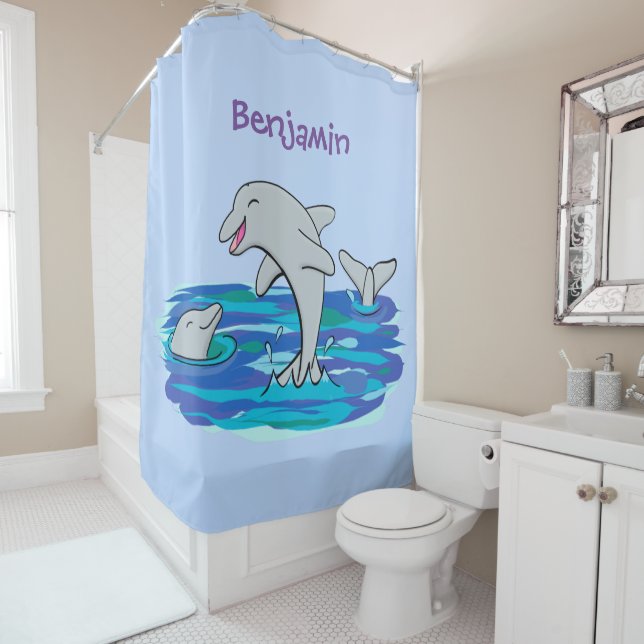 Rideaux De Douche Illustration de dauphins heureux adorables (En situation)